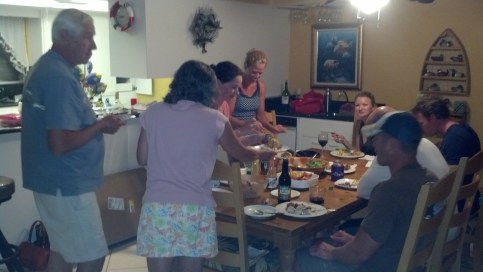 Group dinner of lobster, mahi and tuna